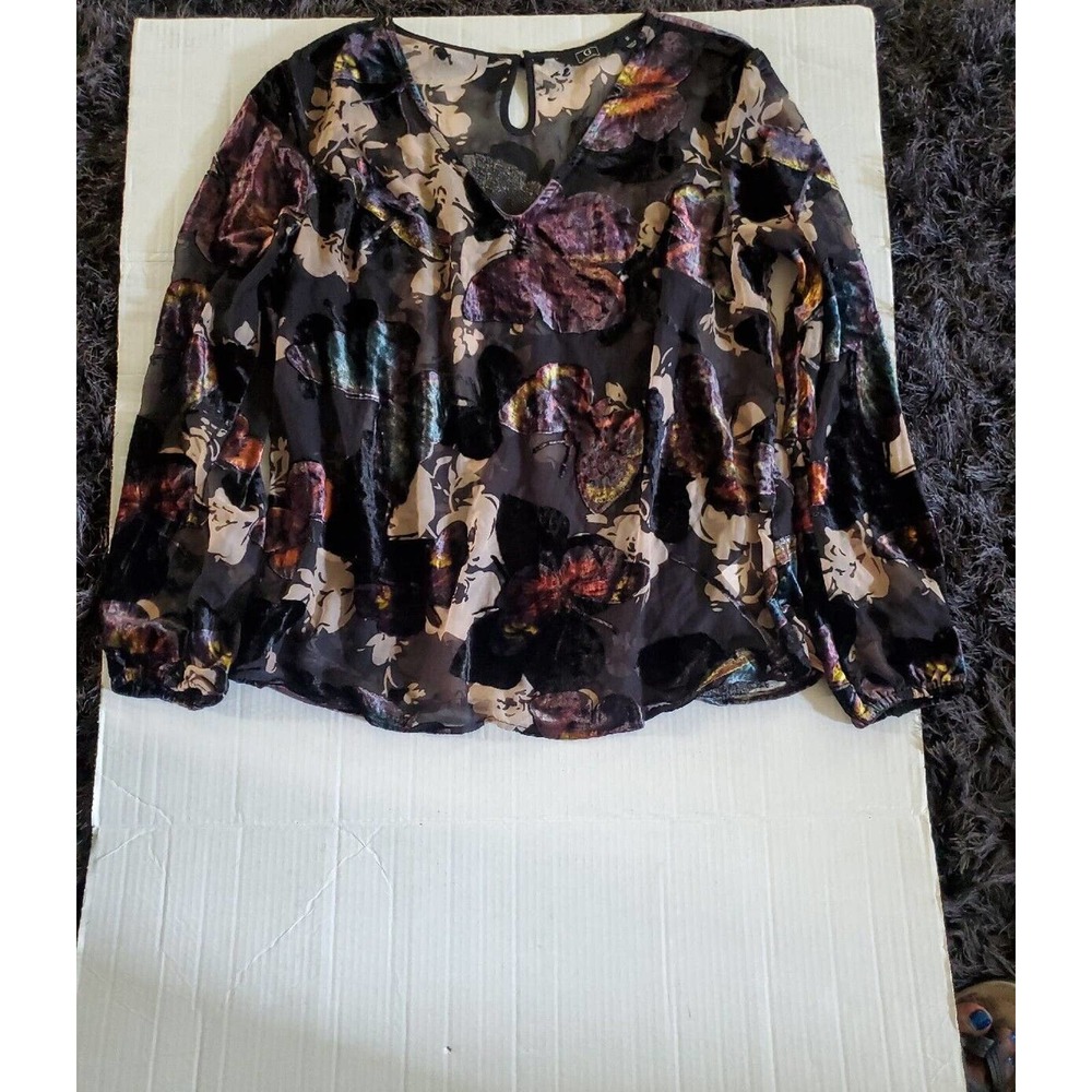 G by Giuliana Women's Burnout Sheer Butterflies Long Sleeve Tunic Top Medium